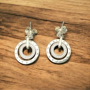 Pandora ALE 925 Sterling Silver CZ Signature Logo Stud Dangle Earrings